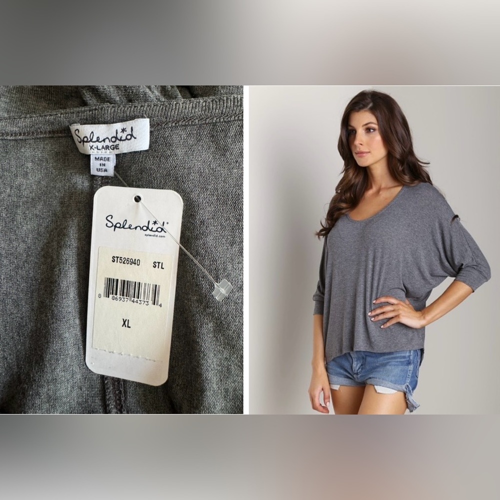 Splendid Drapey Lux Dolman Sleeve Top Shadow, women size XL, Gray color